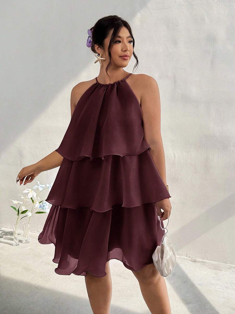 Plus Size Tiered Halter Mini Dress with Ruffle Layers – Canary Houze