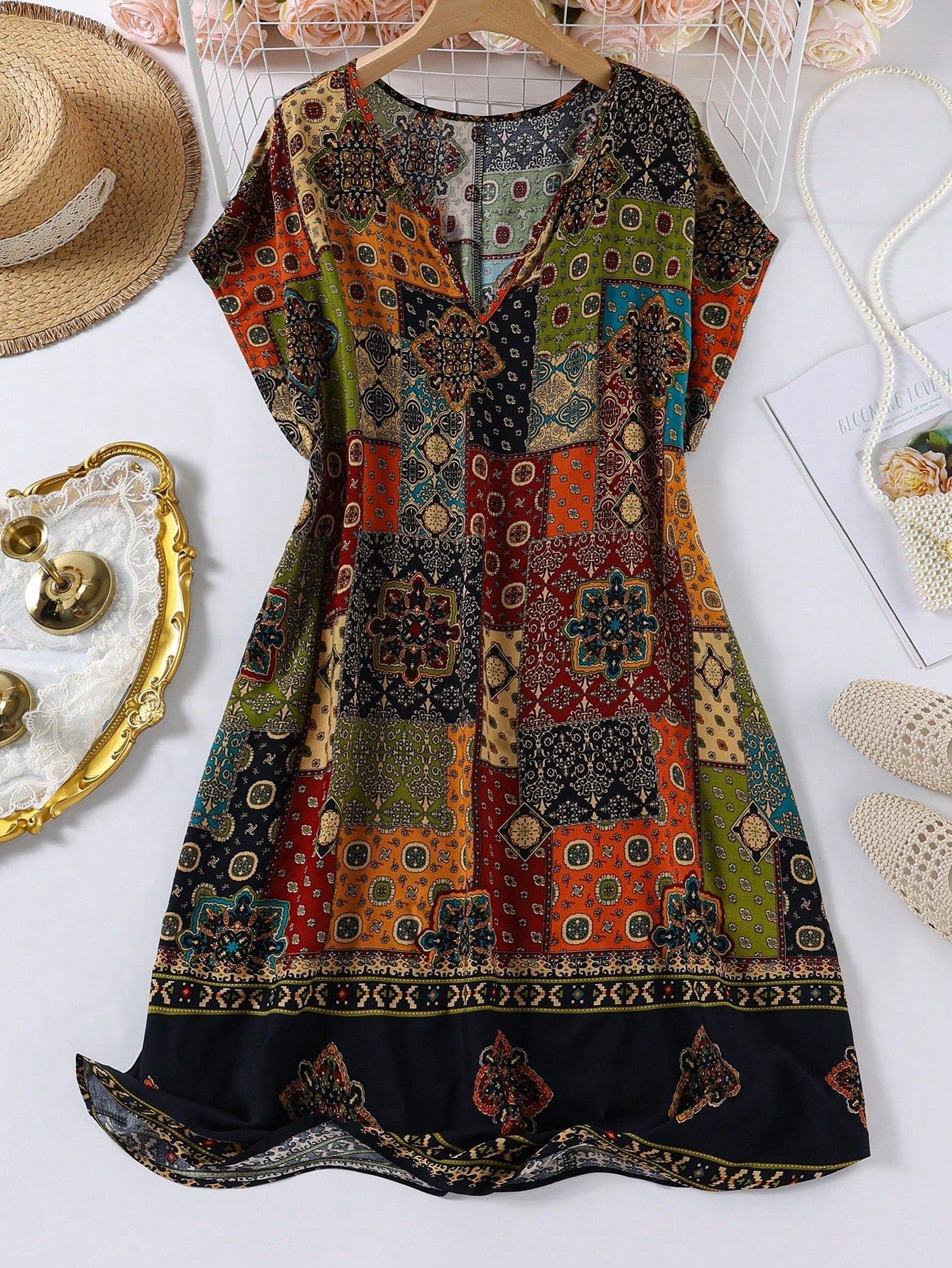 knee length dresses for ladies Plus Size Art Piece Pockets Shift Dress – Pluspreorder main image 1