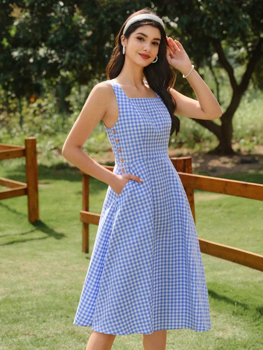 Retro Elegant Women's Dress with Pockets - Perfect Casual Summer Vacat Retro Elegant Women's Dress with Pockets - Perfect Casual Summer Vacat