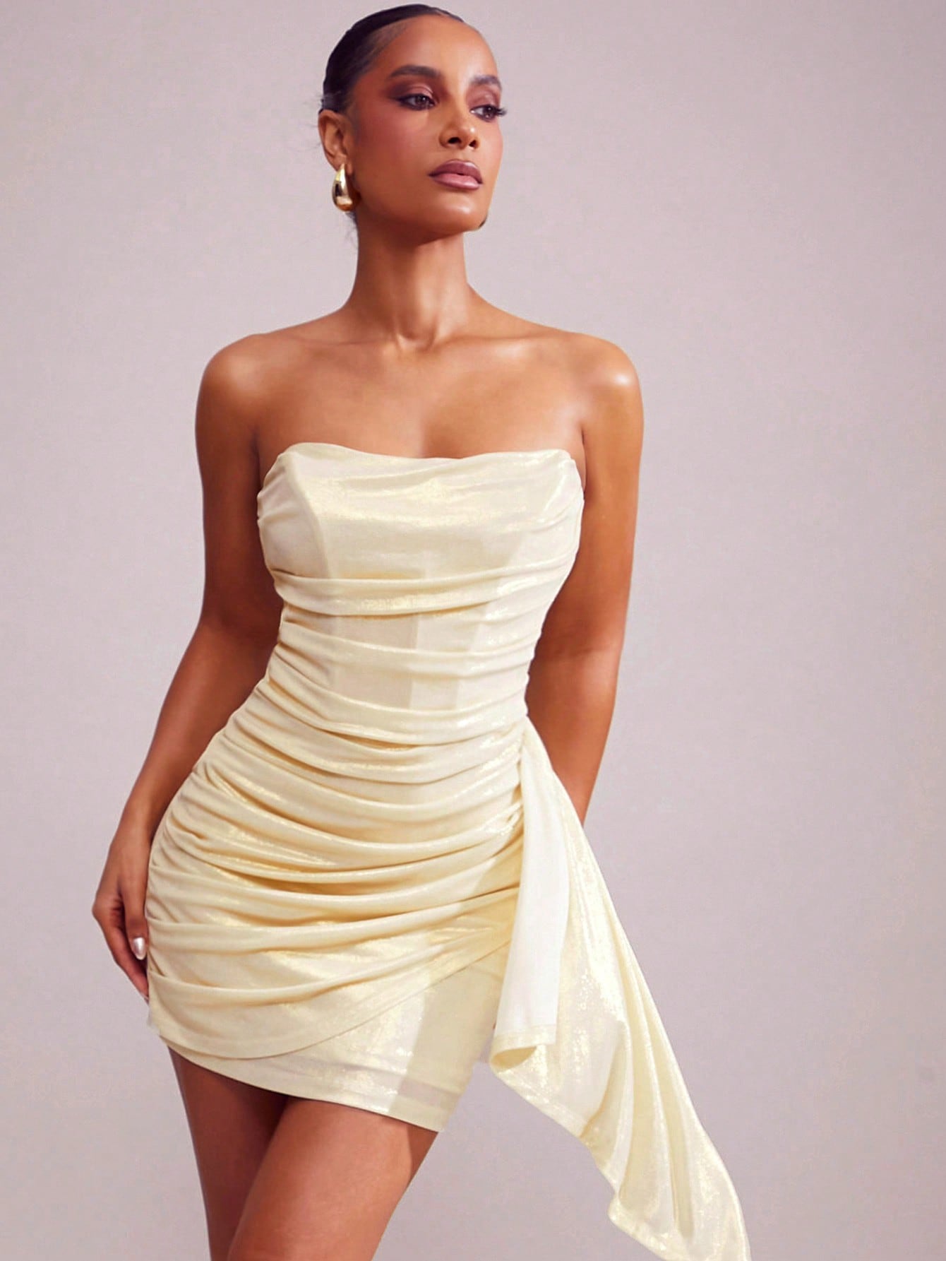 white christmas dresses Sparkling Elegance: Metallic Knit Ruched Corset Mini Dress for a Dazzling  Christmas!