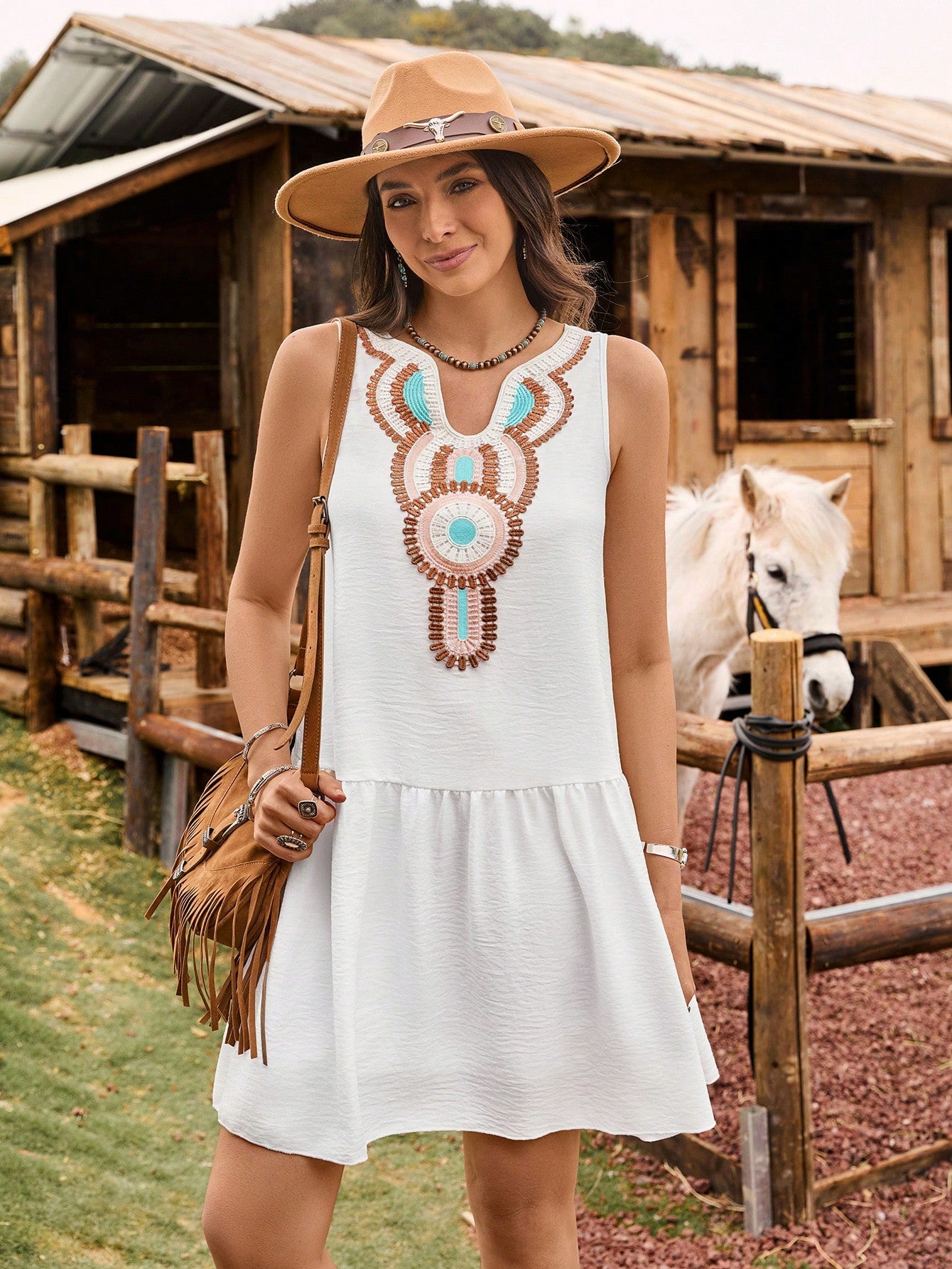 Stylish Summer Floral Leisure Dress with Ruffled Collar – Sleeveless Linen  Look