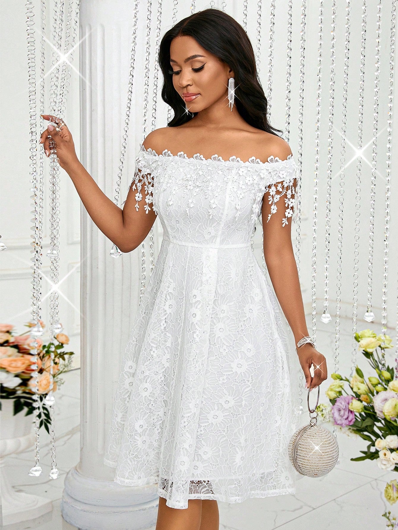 open lace back dress Black Eyelet Off Shoulder Mini Dress for Summer