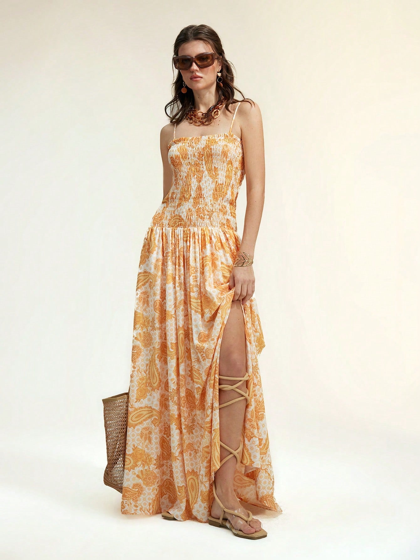 Stylish Women's Yellow Paisley Maxi Dress with Lace-Up Design and Side –  Canary Houze
