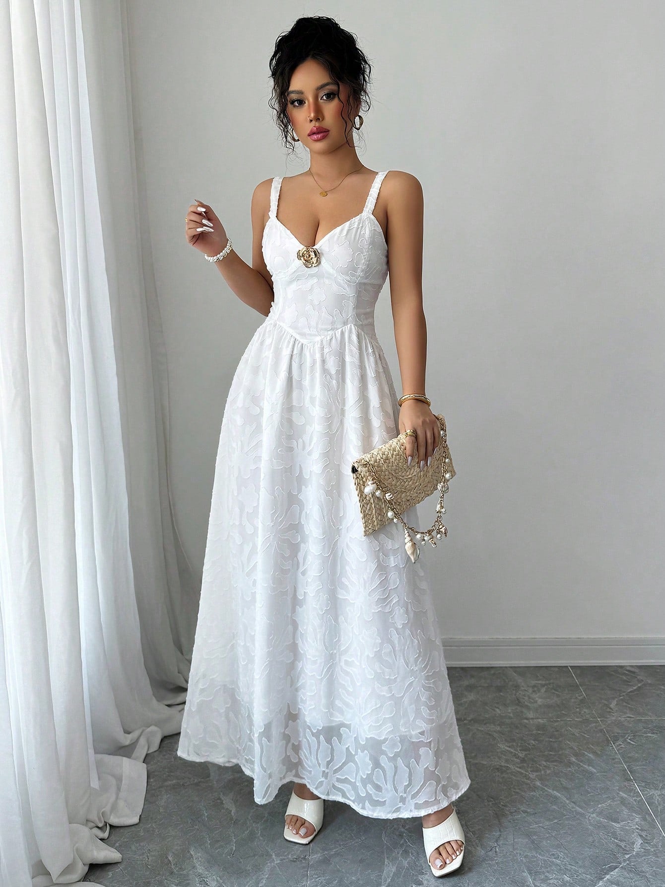 Sweetheart Neck Strap Long Dress with Metal Button Perfect for Casua Canary Houze Sweetheart Neck Strap Long Dress with Metal Button Perfect for Casua Canary Houze