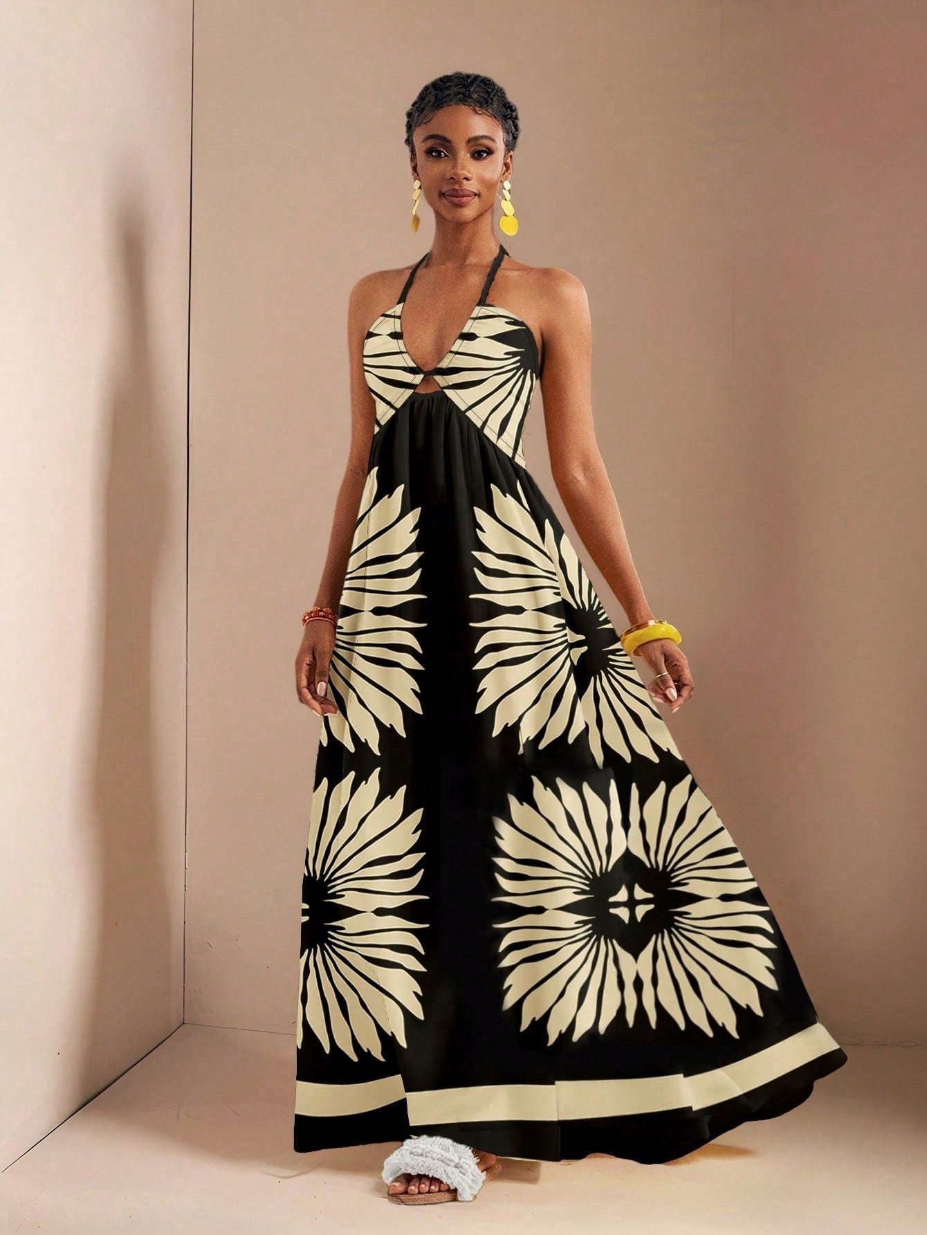 The Easygoing Print Maxi: Drawstring V-Neck with Backless Design & Hig Canary Houze The Easygoing Print Maxi: Drawstring V-Neck with Backless Design & Hig Canary Houze