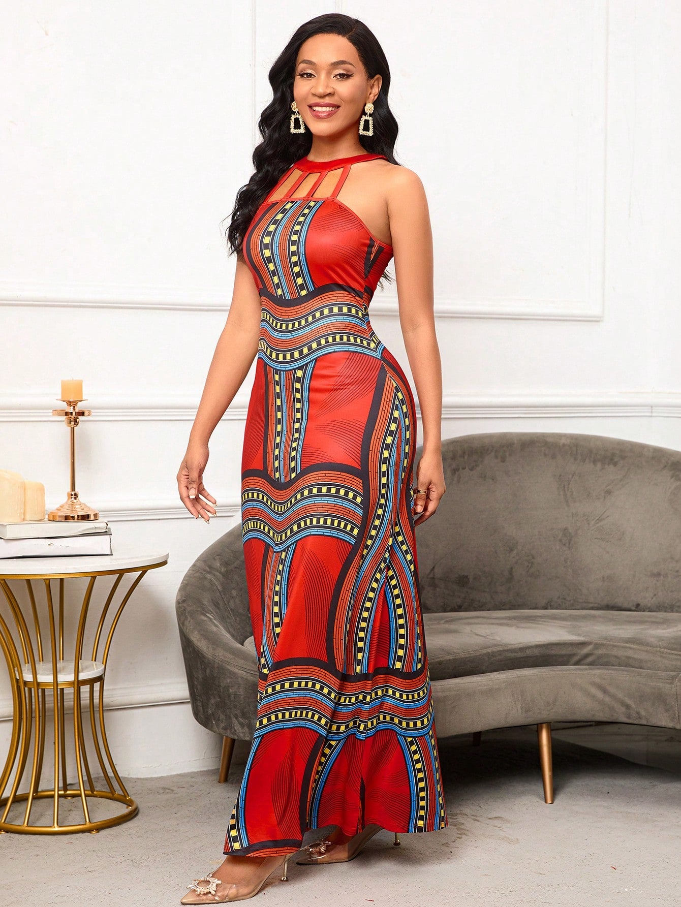 formal dress halter neck Shana Halterneck Maxi Dress Embellished Wine main image 1