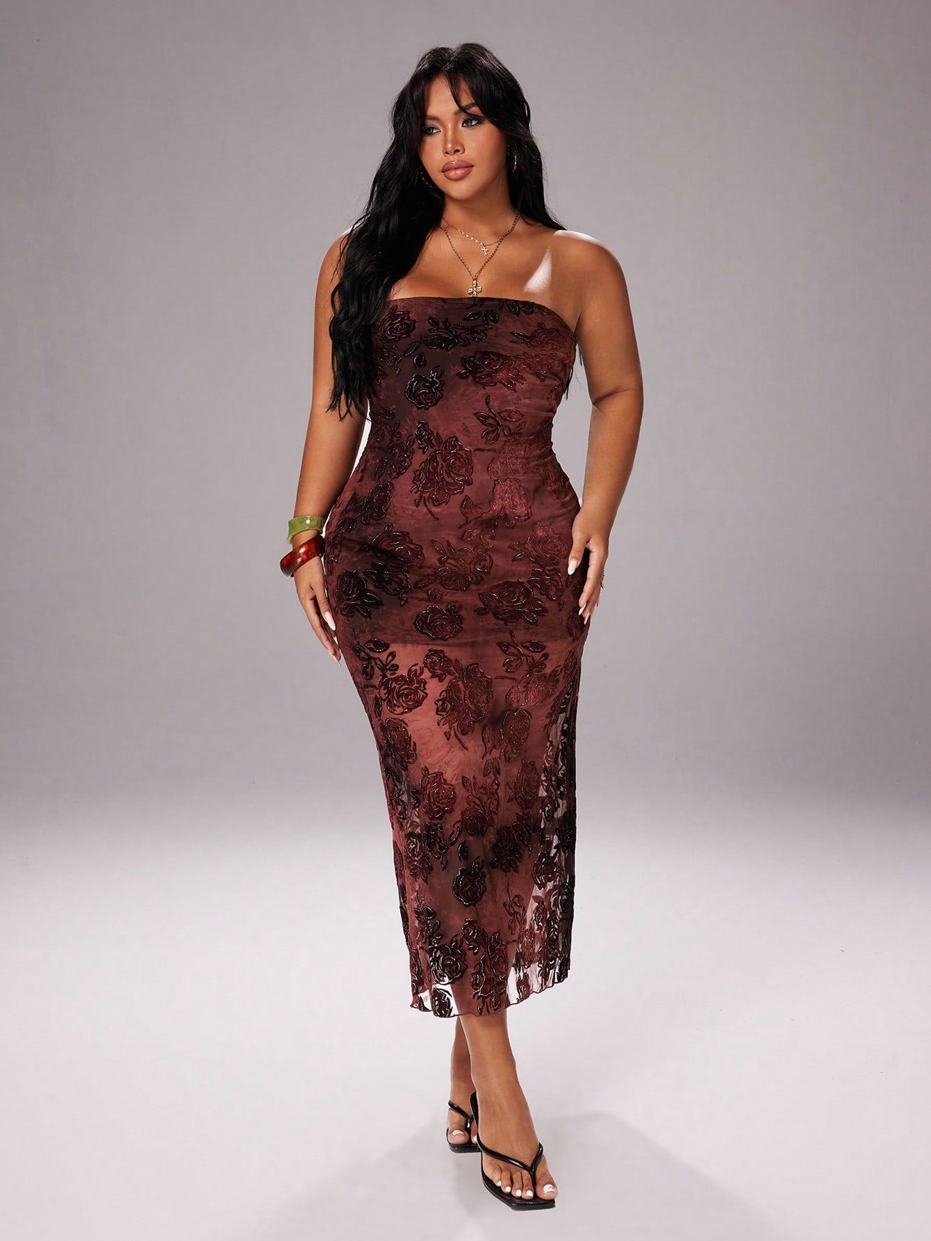 slim fit dress slacks Vintage Rose Glitter Strapless Fitted Dress with Split Hem and Mesh Fl –  Canary Houze