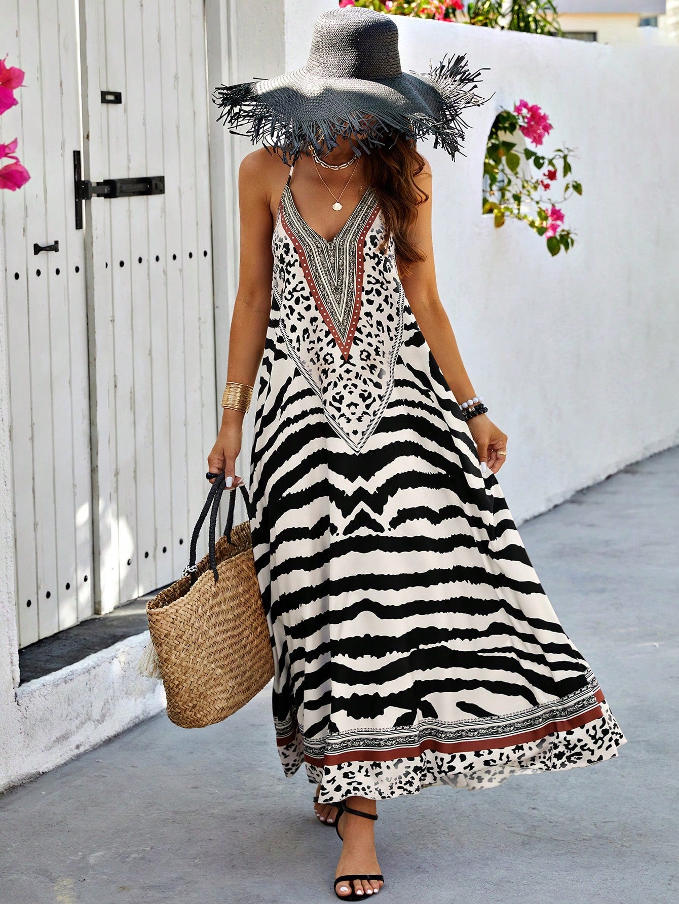 Wild Wonder Animal Print Backless Halter Neck Dress Canary Houze Wild Wonder Animal Print Backless Halter Neck Dress Canary Houze
