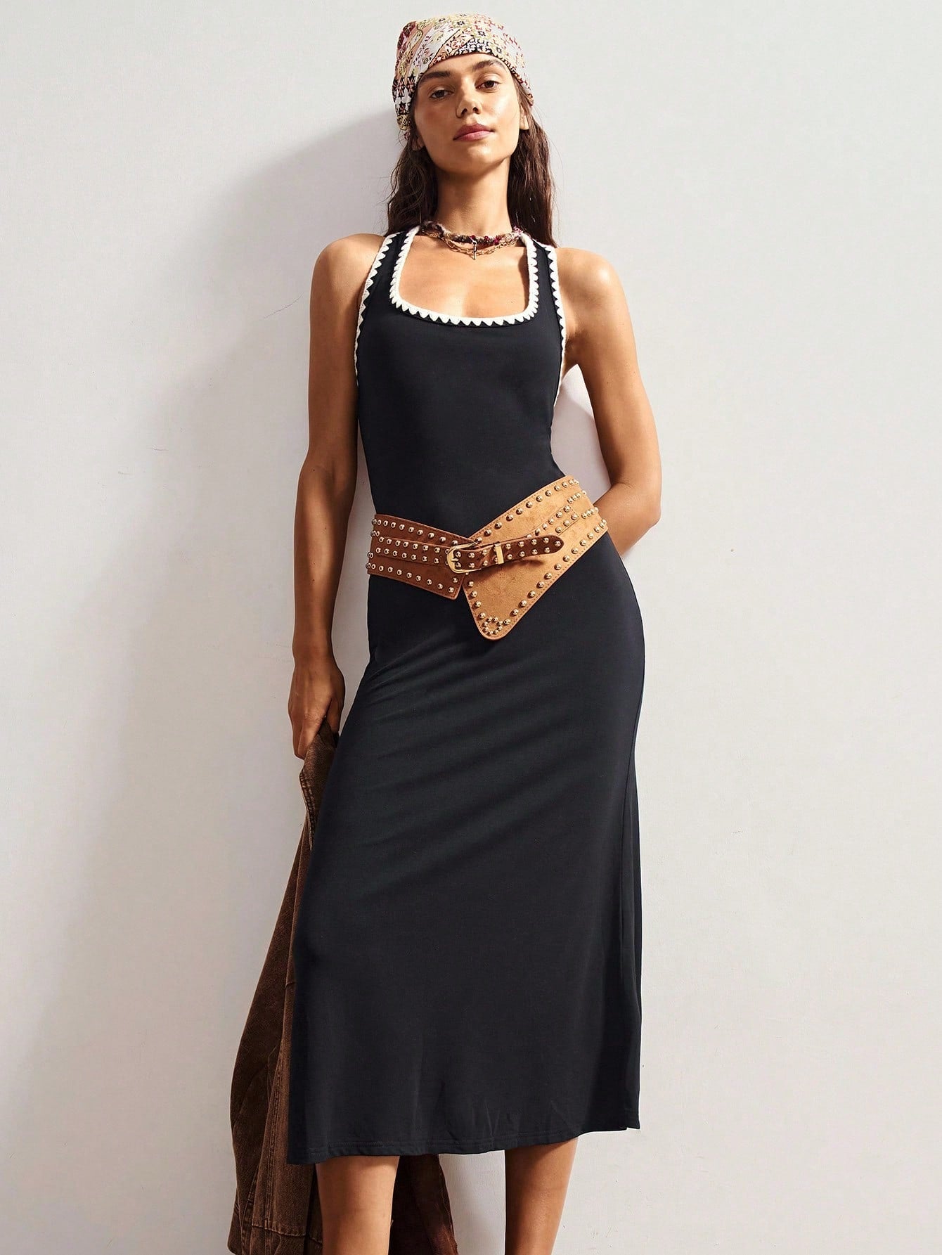 halter midi dress casual Women's Boho Beach Midi Dress