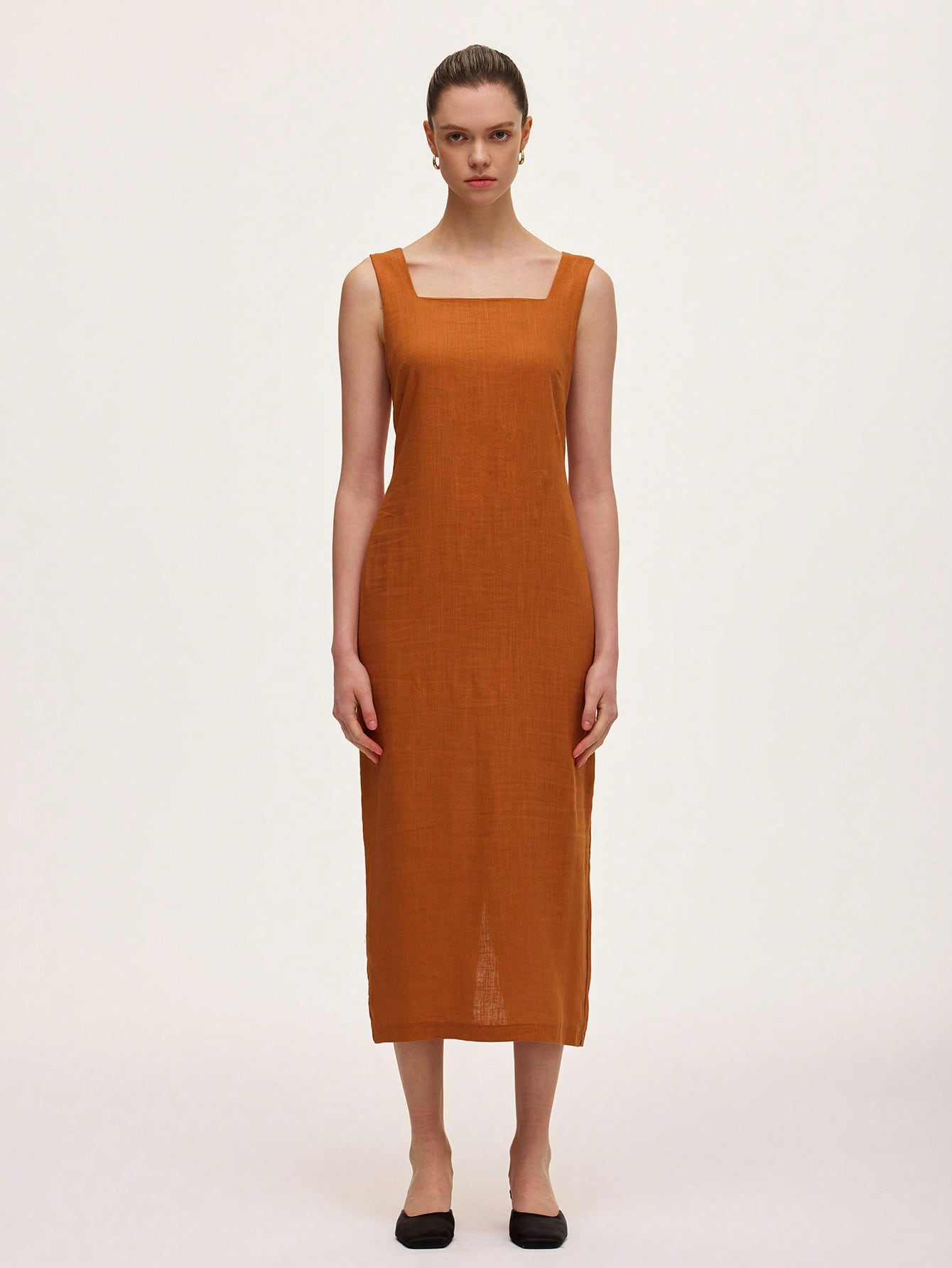 cinched waist linen dress Lavender Cotton-Linen Cinched Waist Flared Maxi Dress 28" / Petite (5'1" and below)