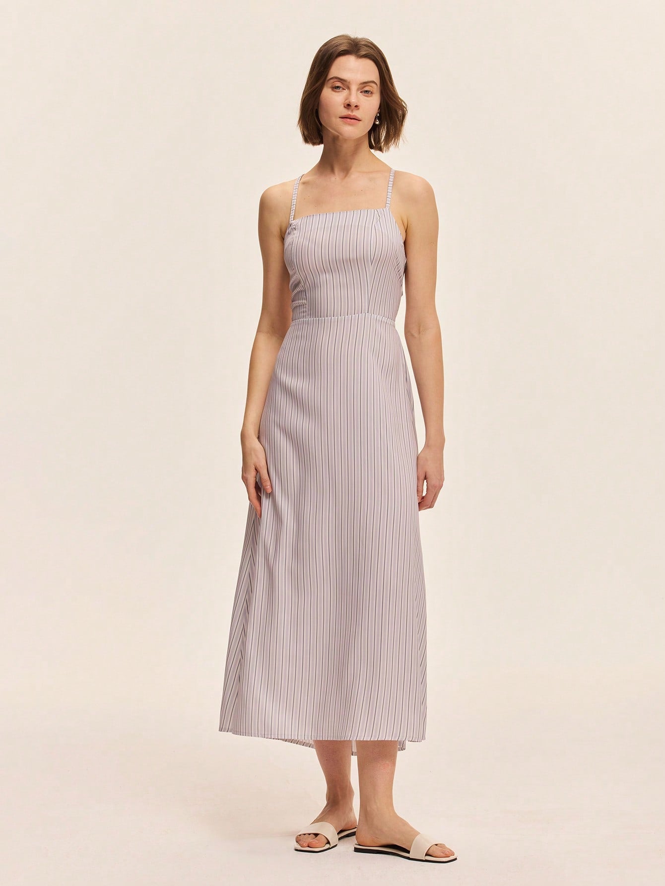 Women's Casual Striped Print Backless Dress with Adjustable Tie Waist – Canary Houze