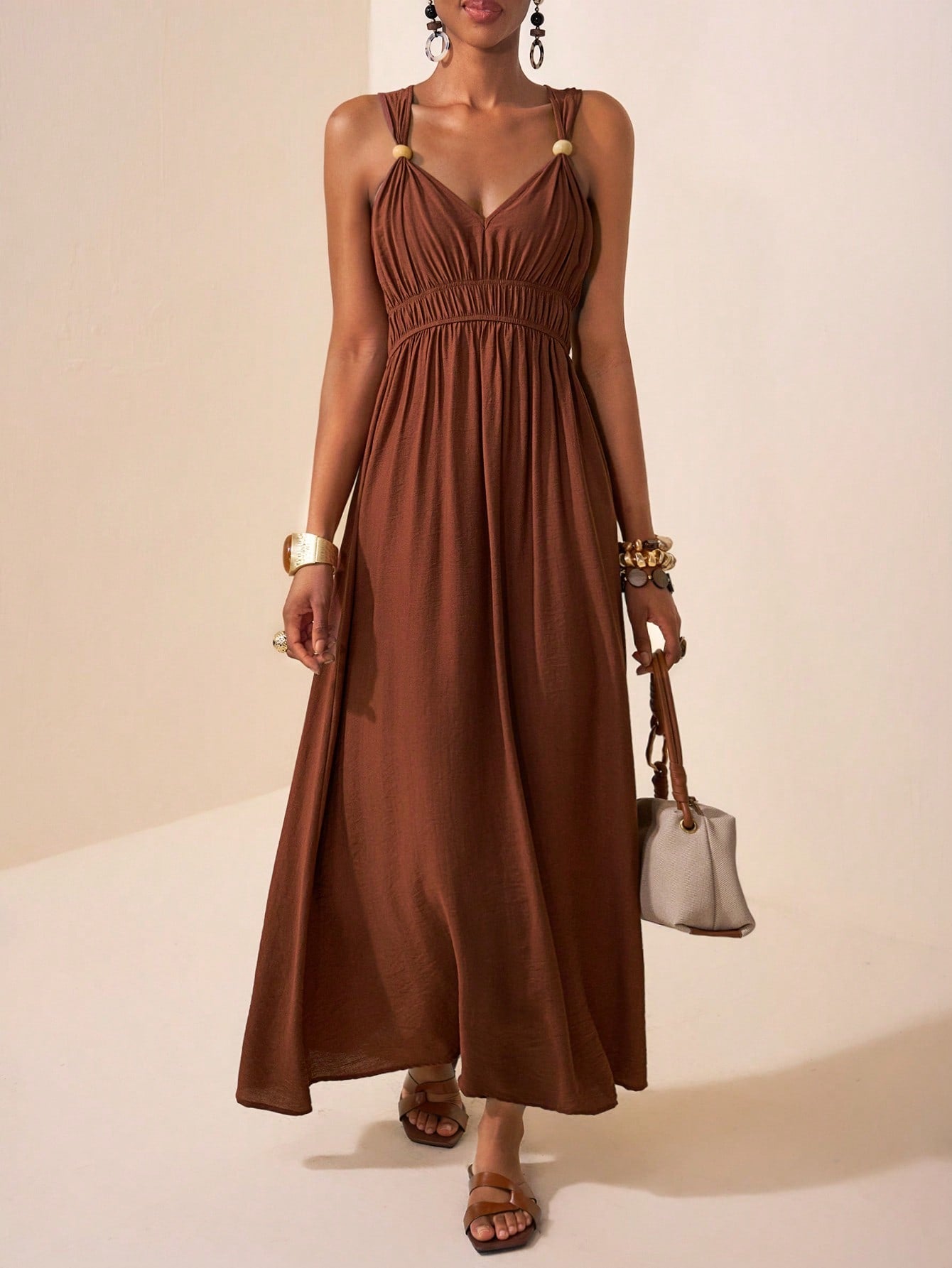 Women's Chic Backless Halter Maxi Dress: Retro High Split & Flared Hem for  Breezy Summer Getaways