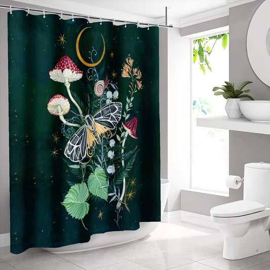 Mystical Wonderland: Mushroom and Butterfly Plant Waterproof Shower Curtain