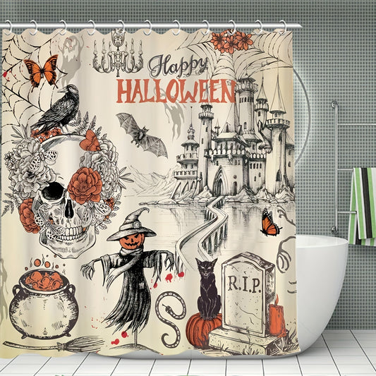 This Halloween-themed shower curtain is perfect for adding spooky style and a pop of color to your bathroom. It features unique designs of pumpkins and floral skulls that are made from waterproof fabric, ensuring a long-lasting and durable piece. Add a unique touch to your bathroom just in time for the holiday season.