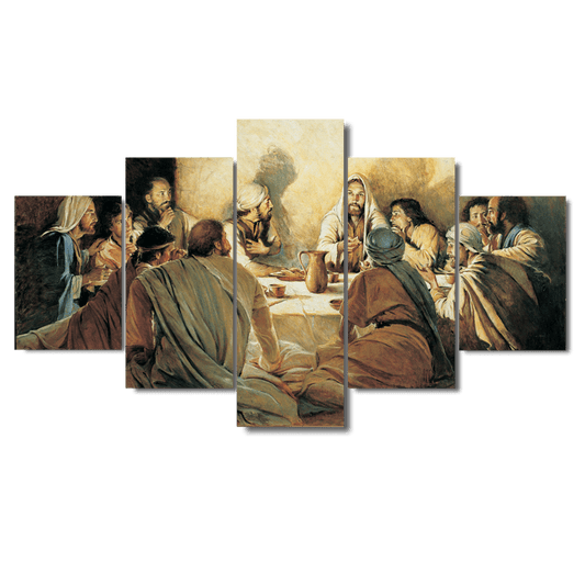 Enhance your home with The Divine Masterpiece: 5pcs HD Printed Christ Apostles Last Supper Canvas Wall Art. Expertly crafted and scientifically designed, this exquisite collection adds a touch of elegance to any space. With its high definition printing and 5 piece set, bring the revered Last Supper into your home in a unique and beautiful way.