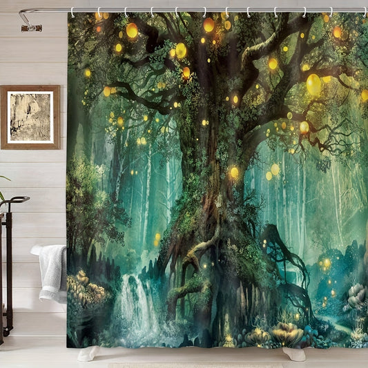 Bring the magic of the forest into your home with the Enchanting Forest Fairy Tales Shower Curtain. Featuring a stunning array of lanterns and a lush green tree, this shower curtain will transform your bathroom into an enchanting world. Sure to be a conversation starter, this eye-catching design will make your bathroom a one-of-a-kind experience.