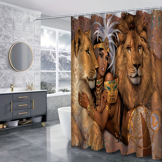This Exquisite Lion and African Woman Bathroom Shower Curtain is the perfect blend of style and comfort for your bathroom. The vibrant colors and legendary artwork of an inspiring African woman and a mighty lion are sure to deliver an extraordinary look. Its high-quality fabric is durable and soft, ensuring a reliable shower experience.
