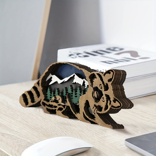 Bring a touch of whimsical charm to any room with this Wooden Art Raccoon. Hand-crafted from sustainable wood, this unique piece of art is the perfect addition to your home decor. Sure to bring a smile to all who see it, this one-of-a-kind raccoon will be a conversation starter for years to come.