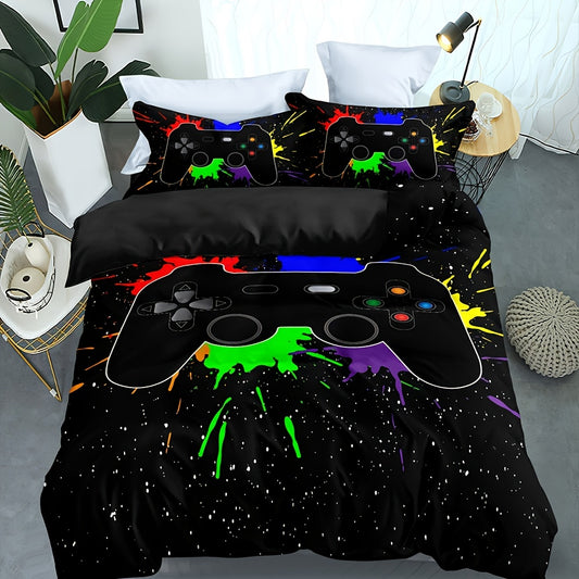 Gamer's Paradise Duvet Cover Set - Video Games Pattern Bedding for Ultimate Bedroom Experience (1*Duvet Cover + 2*Pillowcases, Without Core)