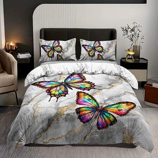 Bronzing Marble Feather Print Duvet Cover Set: Stylish and Comfortable Bedding for Your Bedroom