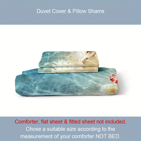 Beach Getaway: Duvet Cover Set with Vibrant Beach Scenes Print - Soft and Comfortable Bedding Set for a Relaxing Bedroom or Guest Room(1*Duvet Cover + 1/2*Pillowcases, Without Core)