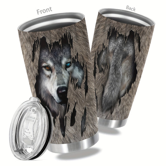 This Wild Essence 20oz tumbler is insulated to keep hot beverages hot and cold drinks cold. Its stainless steel construction is lightweight yet durable, perfect for travel and outdoor use. The beautiful wolf print makes it a great gift for the animal lover in your life.