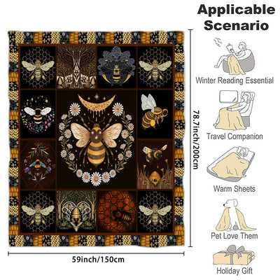 Bee Lover Blanket, Vintage Bee Pattern Blanket, Flannel Throw Blanket