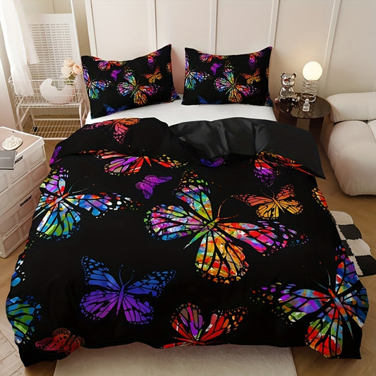 Colorful Butterfly Delight: 3-Piece Comfortable Duvet Cover Set for Vibrant Bedrooms and Guest Rooms