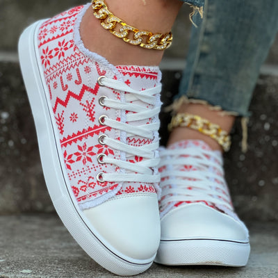 Festive Fun: Women's Christmas Pattern Canvas Shoes for Casual Style and Comfort