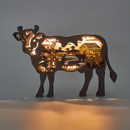 Bring a fun yet practical light source to your living space with Moo-velous Milk Cow Wooden Art Animal Statues. This one-of-a-kind art piece is made of real wood and is equipped with an LED light to illuminate your space at night. Ideal for any home, this eye-catching piece is the perfect addition to any room.