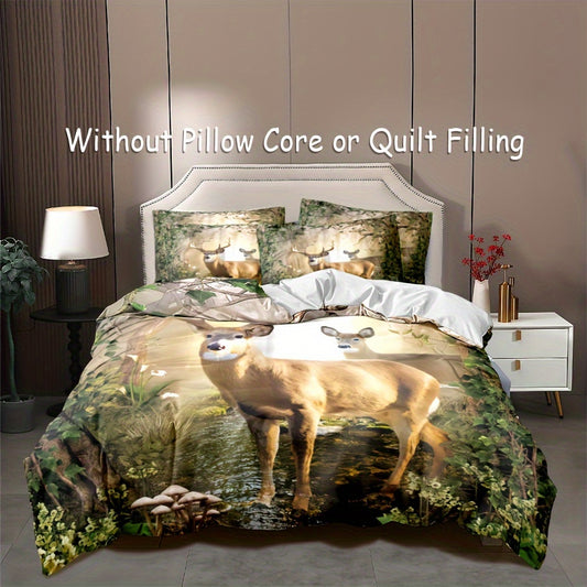 Transform your bedroom into a serene and stylish sanctuary with our Forest Creek and Deer Print Duvet Cover Set. Combining a cozy feel with a beautiful forest and deer print, this bedding set will add a touch of nature to your space. Elevate your sleep experience with our premium quality duvet cover set.