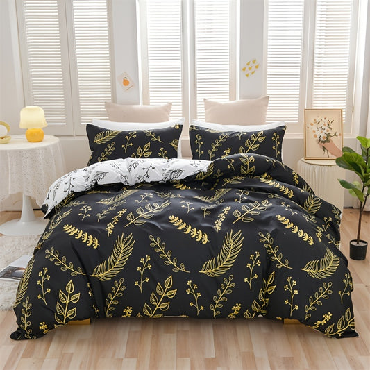 This Golden Floral Print Duvet Cover Set is stylish and comfortable, perfect for all seasons. It includes one duvet cover and two pillowcases with no core inside, providing the ideal blend of luxury and comfort. The decorative golden pattern adds a touch of elegance to any room.