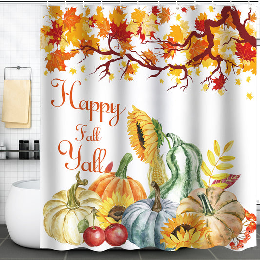 Autumn Pumpkin Harvest: Festive Thanksgiving Shower Curtain for a Cozy Farmhouse Bathroom