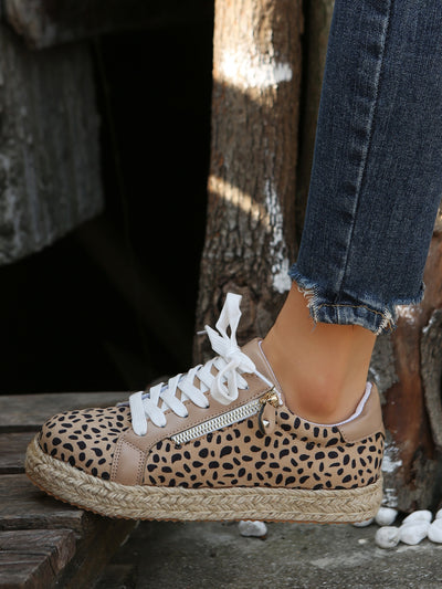 Wild and Fierce: Leopard Pattern Lace-up Front Skate Shoes