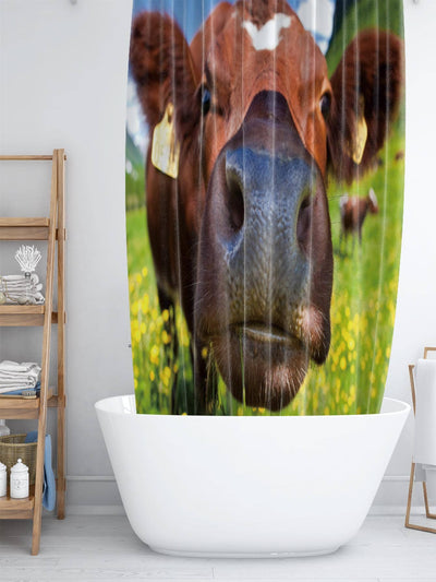 Sleek and Stylish Cattle Pattern Shower Curtain: Waterproof Polyester Design for Modern Bathrooms