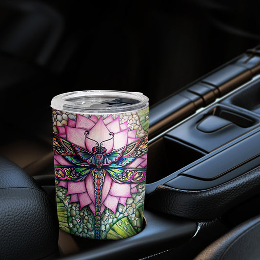 20oz Exquisite Lotus Flower and Dragonfly Tumbler: Stylish and Insulated Travel Coffee Mug for Women