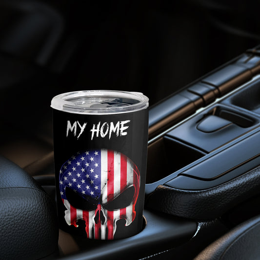 Skull My Home My Blood: America Flag Stainless Steel Travel Tumbler - 20 oz with Lid, Vacuum Insulated Coffee Cup for Cold & Hot Drinks