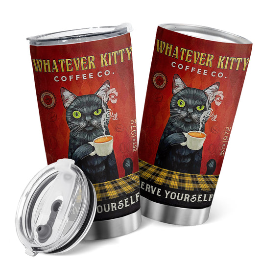 Our 20oz insulated coffee mug keeps drinks hot or cold all day. Its double-wall insulation ensures optimal temperature stability. With its unique Whatever Kitty themed design, it's perfect for any cat lover.