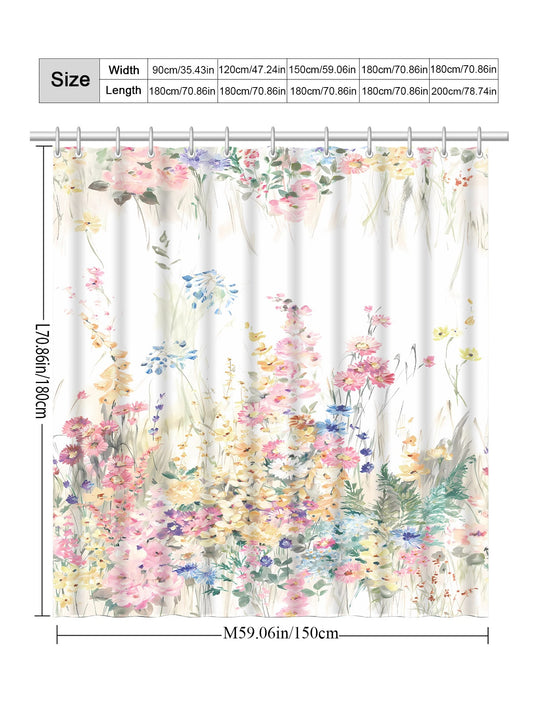 Modern Floral Print Shower Curtain: Waterproof Bath Window Divider