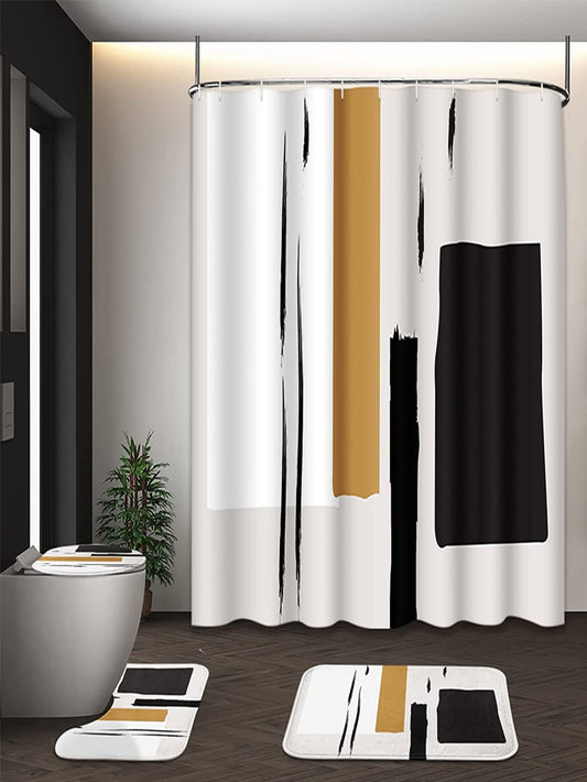 Elevate your bathroom's aesthetic with our Modern Minimalist Geometric 4-Piece Bathroom Set. Featuring a stylish line art <a href="https://canaryhouze.com/collections/shower-curtain" target="_blank" rel="noopener">shower curtain</a>, non-slip rug, toilet cover, and 12 hooks, this set combines functionality and modern design. Enjoy a cohesive, sleek look while keeping your bathroom clean and slip-free.