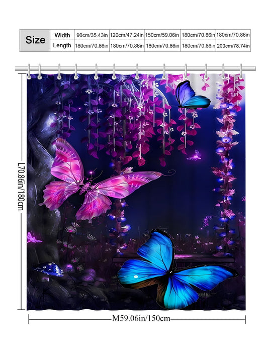 Modern Butterfly Polyester Bathroom Curtain: Waterproof and Moisture Resistant