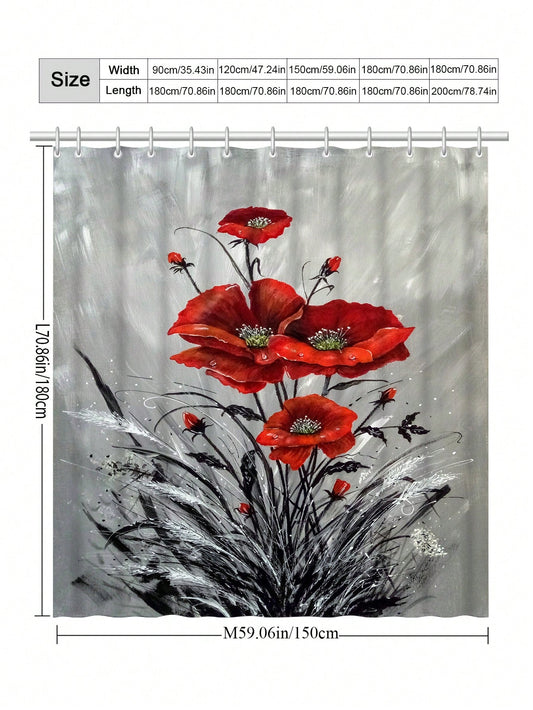 Red Peony Blossom Bathroom Elegance: Waterproof Shower Curtain for Modern Style and Mildew Resistance