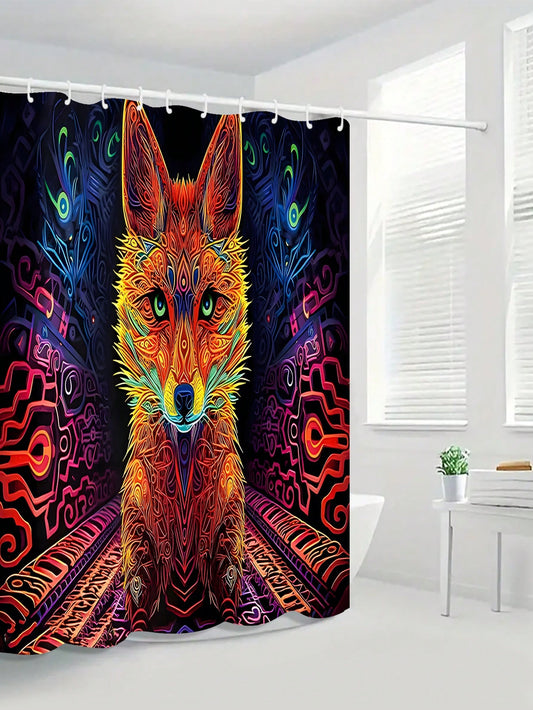 Fox-Themed Bathroom Set: Waterproof Shower Curtain, Mats, and Hooks