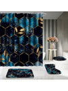 Sky Blue Honeycomb Marble 4-Piece Bathroom Set with Shower Curtain and Rugs