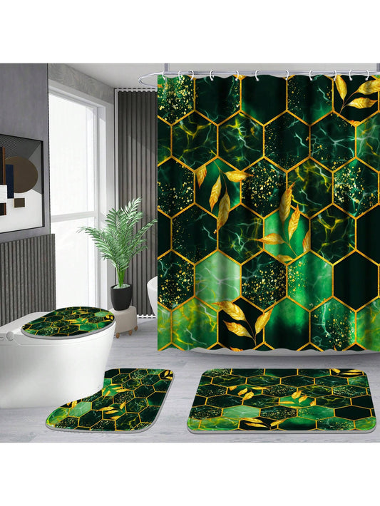 Expertly designed for a luxurious bathroom experience, our Green Honeycomb Marble 4-Piece set includes a <a href="https://canaryhouze.com/collections/shower-curtain" target="_blank" rel="noopener">shower curtain</a>, rugs, and hooks. The sleek green marble design adds an elegant touch, while the set provides practical benefits such as enhanced slip resistance and easy maintenance.