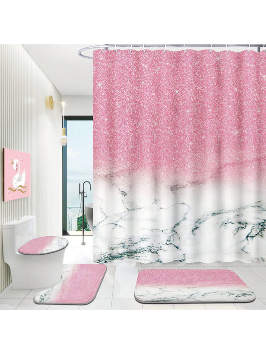 Experience a stunning bathroom transformation with our Pink Marble Bathroom <a href="https://canaryhouze.com/collections/shower-curtain" target="_blank" rel="noopener">Shower Curtain</a> Set. This all-in-one decor package includes a beautiful shower curtain, along with matching rugs and mats. The luxurious pink marble design adds a touch of elegance to your bathroom, creating a serene and stylish atmosphere. Elevate your bathroom experience with this complete set.