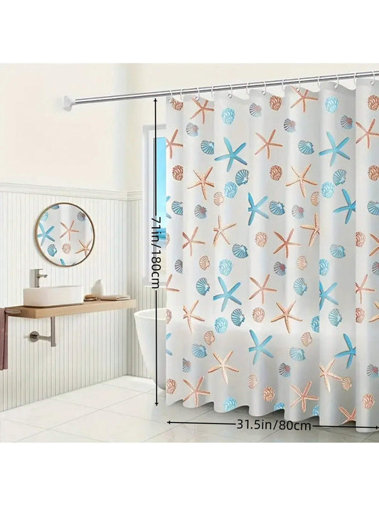 Starfish Splash: Waterproof and Mildew-Proof Shower Curtain with Metal Grommets