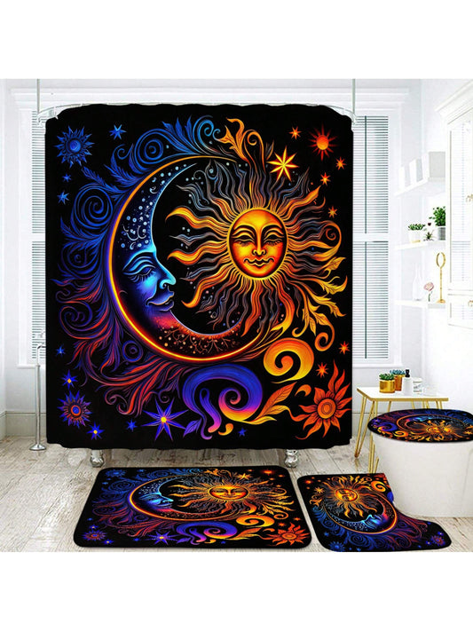 Transform your bathroom into a bohemian paradise with our Moon and Sun <a href="https://canaryhouze.com/collections/shower-curtain" target="_blank" rel="noopener">Shower Curtain</a> Set. This complete décor package includes matching hooks and mats for a cohesive look. Enjoy the relaxing vibes and unique style of this set.