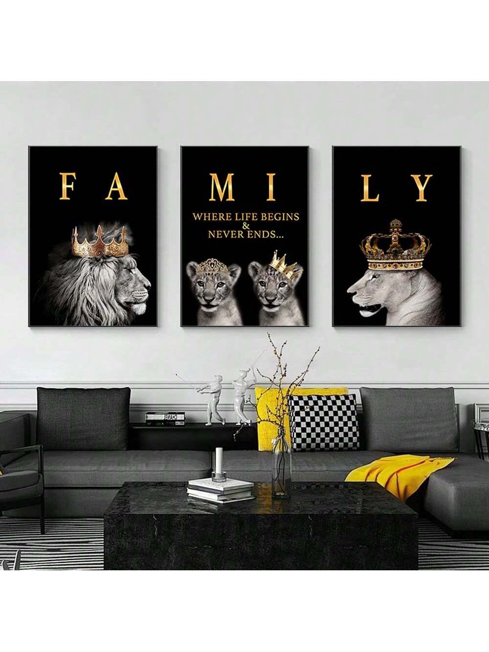 Frameless Modern Lion Family Wall Art: A Majestic Addition to Your Liv ...