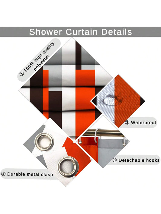 Striped Bathroom Shower Curtain Set with Non-Slip Bath Mats